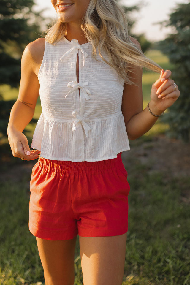 Lillian White Embroidered Tie Top