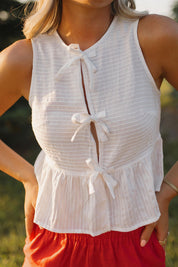 Lillian White Embroidered Tie Top