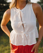 Lillian White Embroidered Tie Top