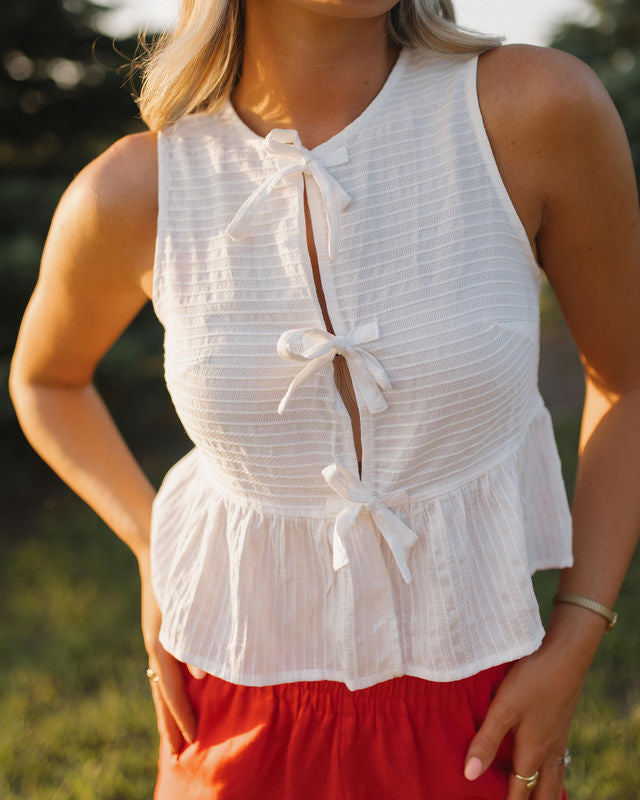 Lillian White Embroidered Tie Top