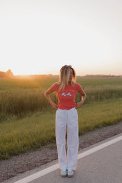 Off Road 4x4 Racing Baby Tee In Vintage Red