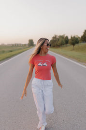 Off Road 4x4 Racing Baby Tee In Vintage Red