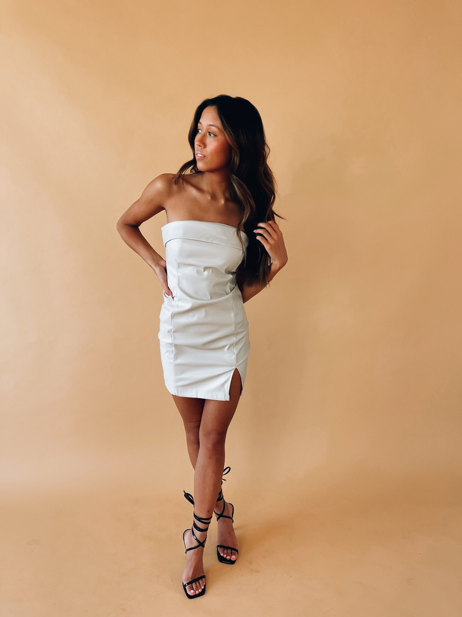 Claire Leather Strapless Mini Dress