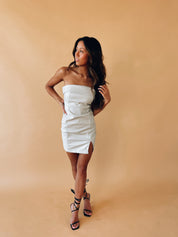 Claire Leather Strapless Mini Dress