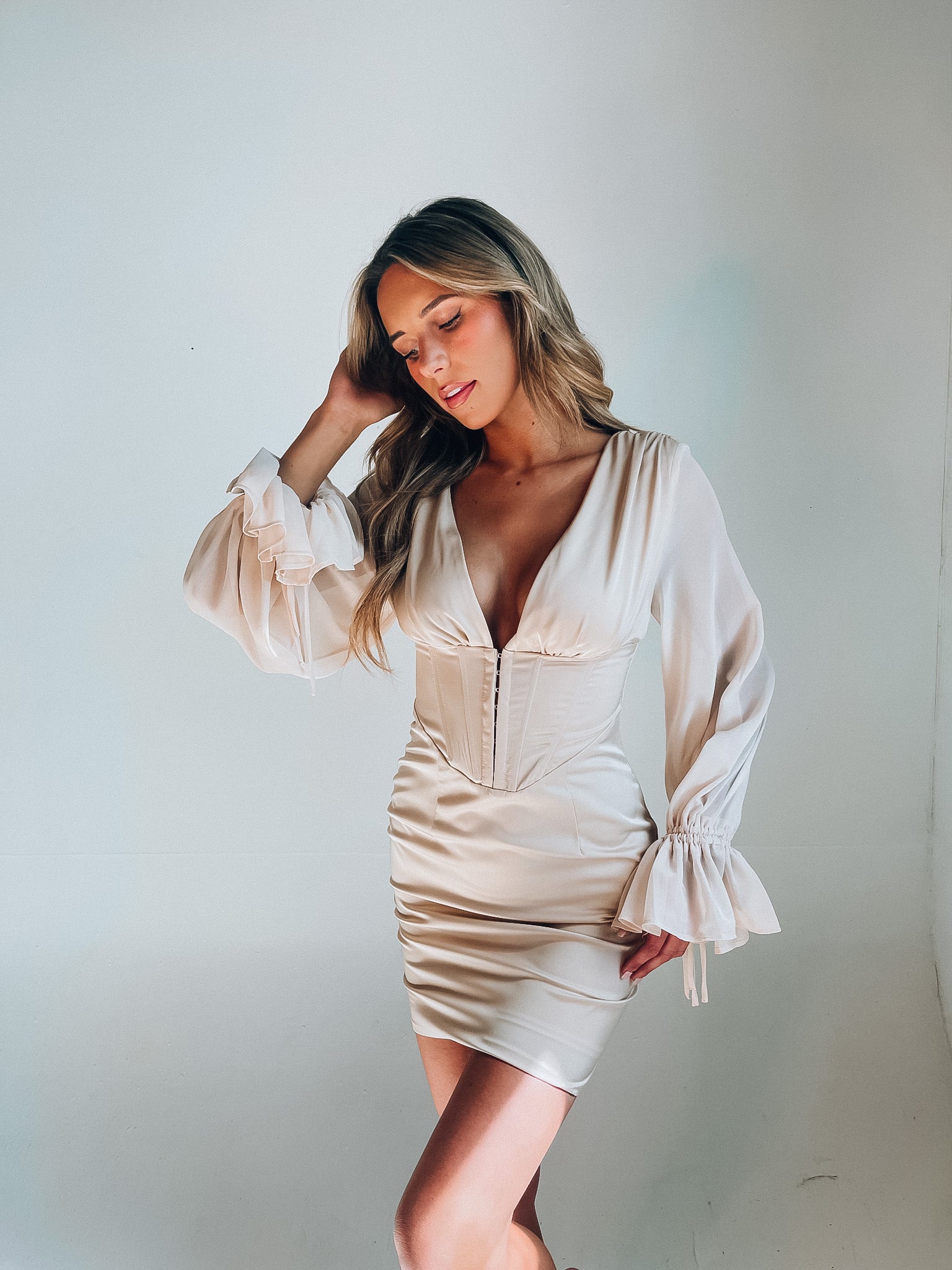 SALE : Braelynn Long Sleeve Silk Mini Dress