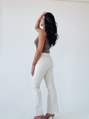 Cream Straight Leg Pleather Pants