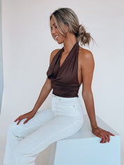 Fayley Cowl Neck Halter Top In Brown