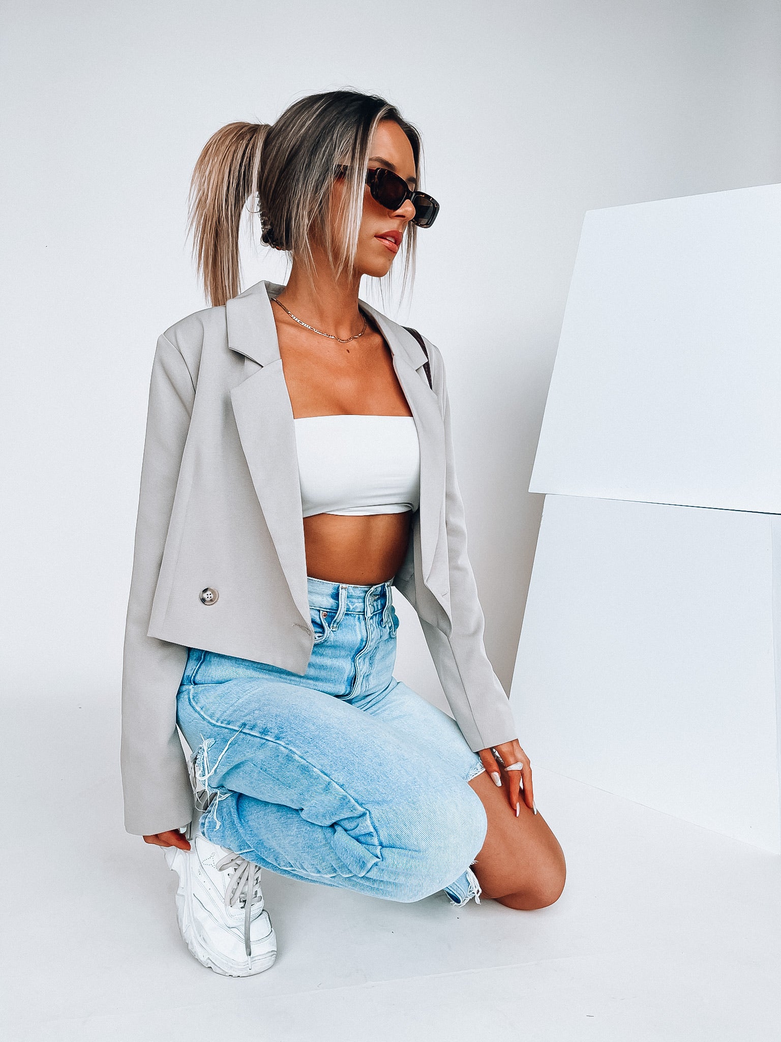 Stone Grey Devon Cropped Blazer