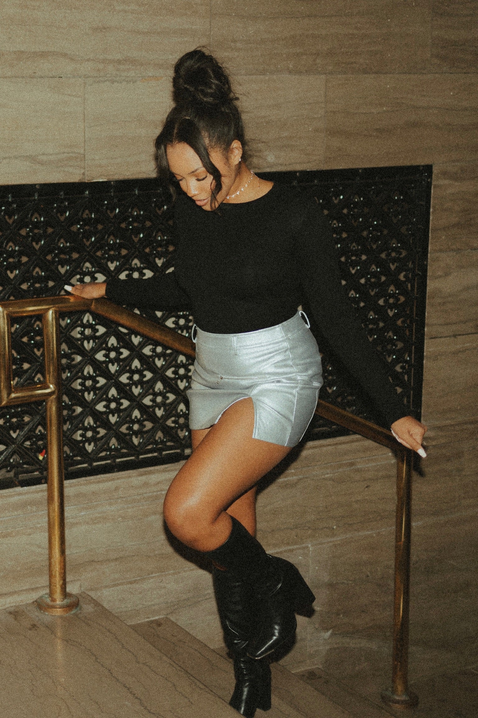 Metallic High Waisted Mini Skirt