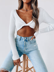 Hollyn Twist Long Sleeve Ribbed Crop