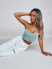 SALE :Sage Ruched Fitted Crop