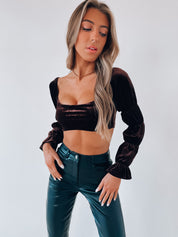 SALE: Tess Velvet Off Shoulder Crop Top
