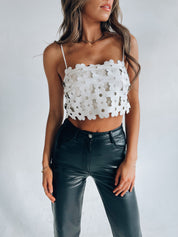 Nadya Patterned Leather Crop Top