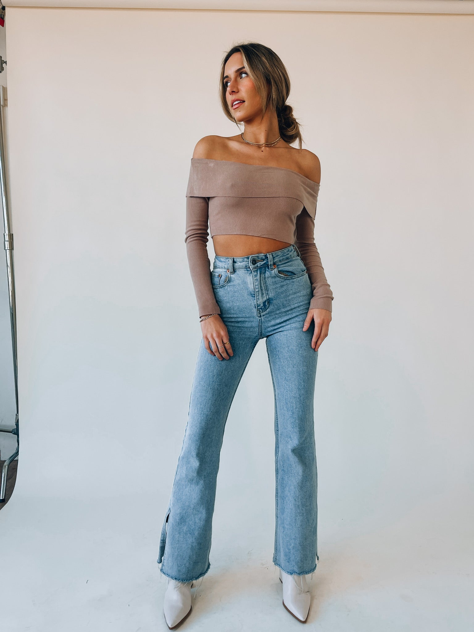 Taupe Off The Shoulder Top