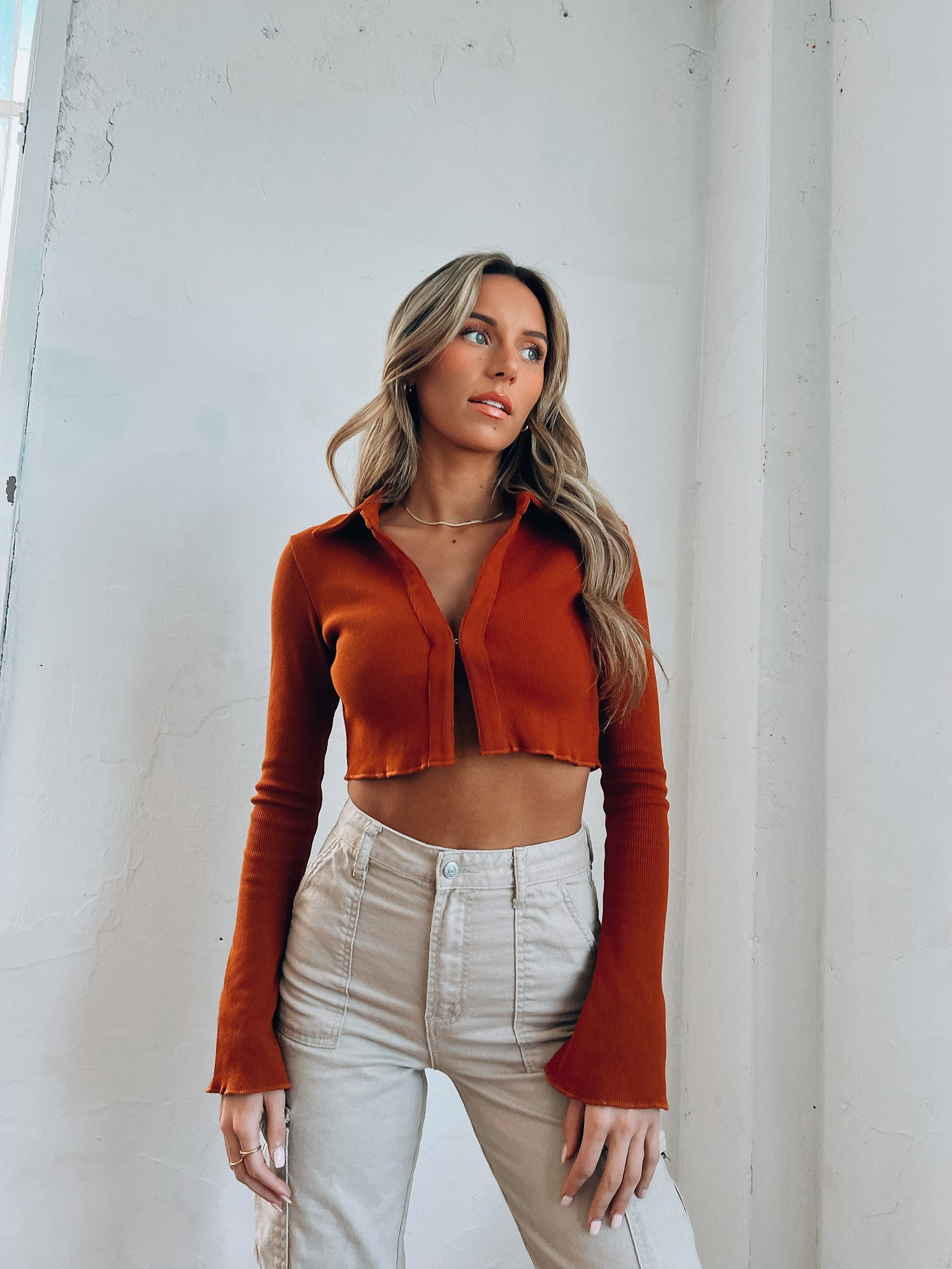 Corey Ribbed Long Sleeve in Congac