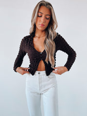 SALE :Marita Long Sleeve Bubble Crop Top