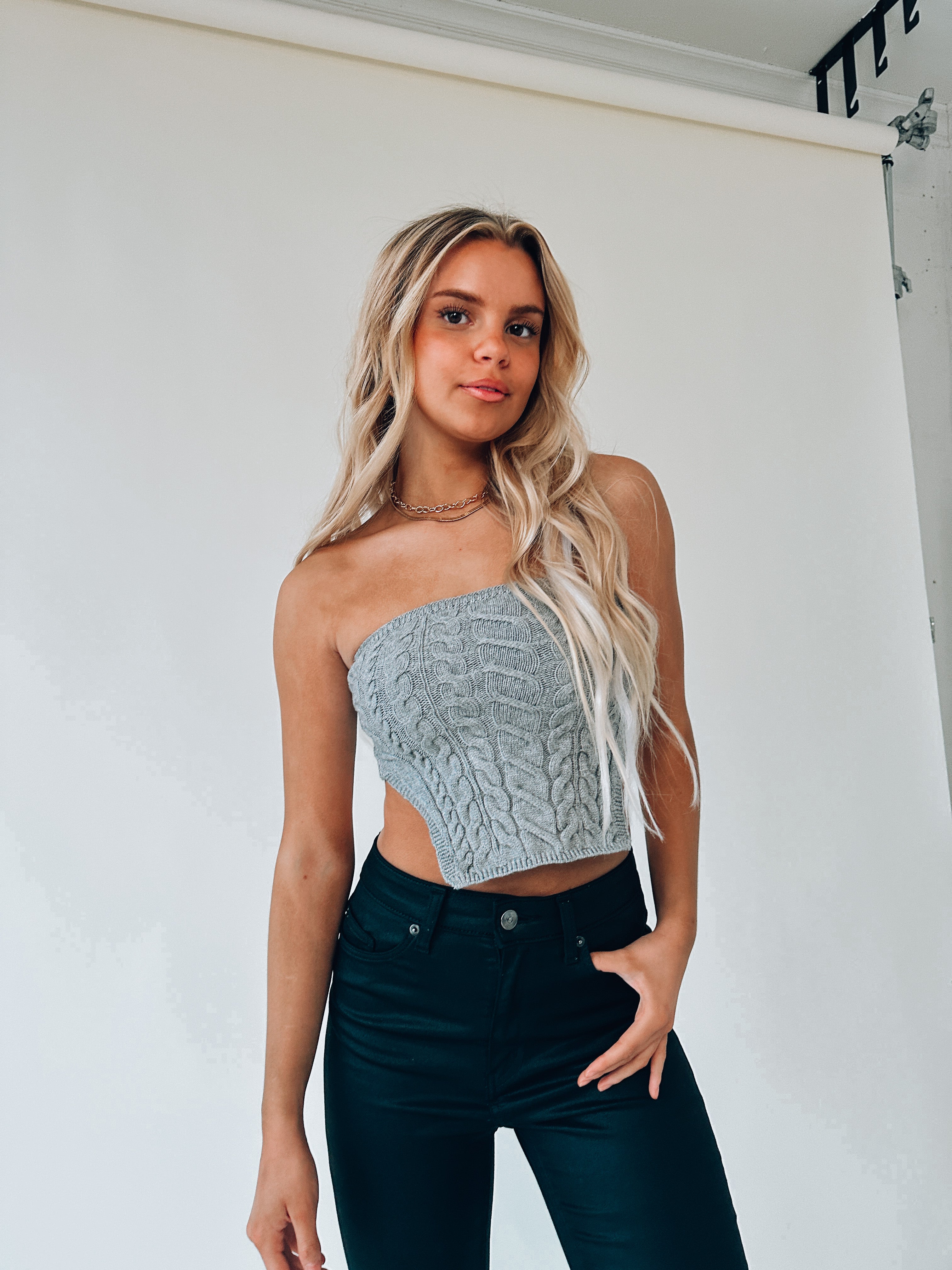 SALE :Kari Cable Knit Strapless Corset Top