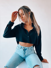 SALE :Black Cropped Button Down