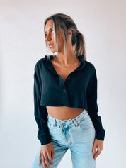 SALE :Black Cropped Button Down