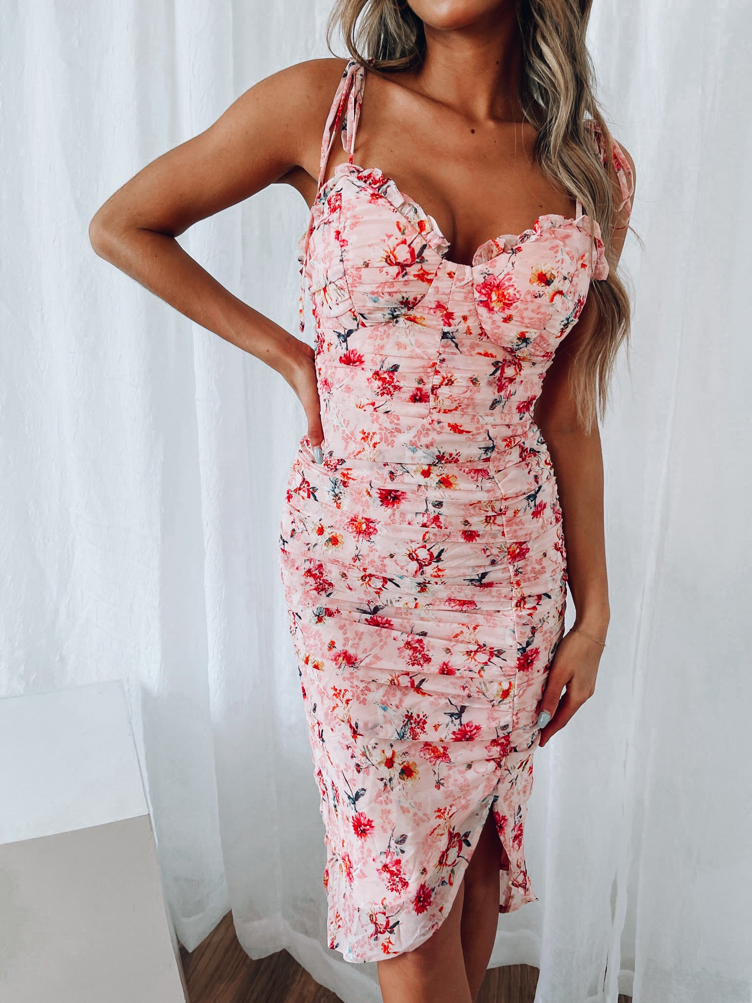 Averie Ruched Midi Dress