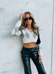 Cropped Argyle Cardigan