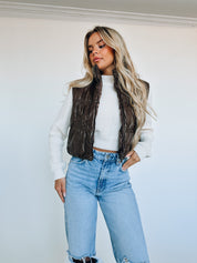 Brown Pleather Puffer Vest
