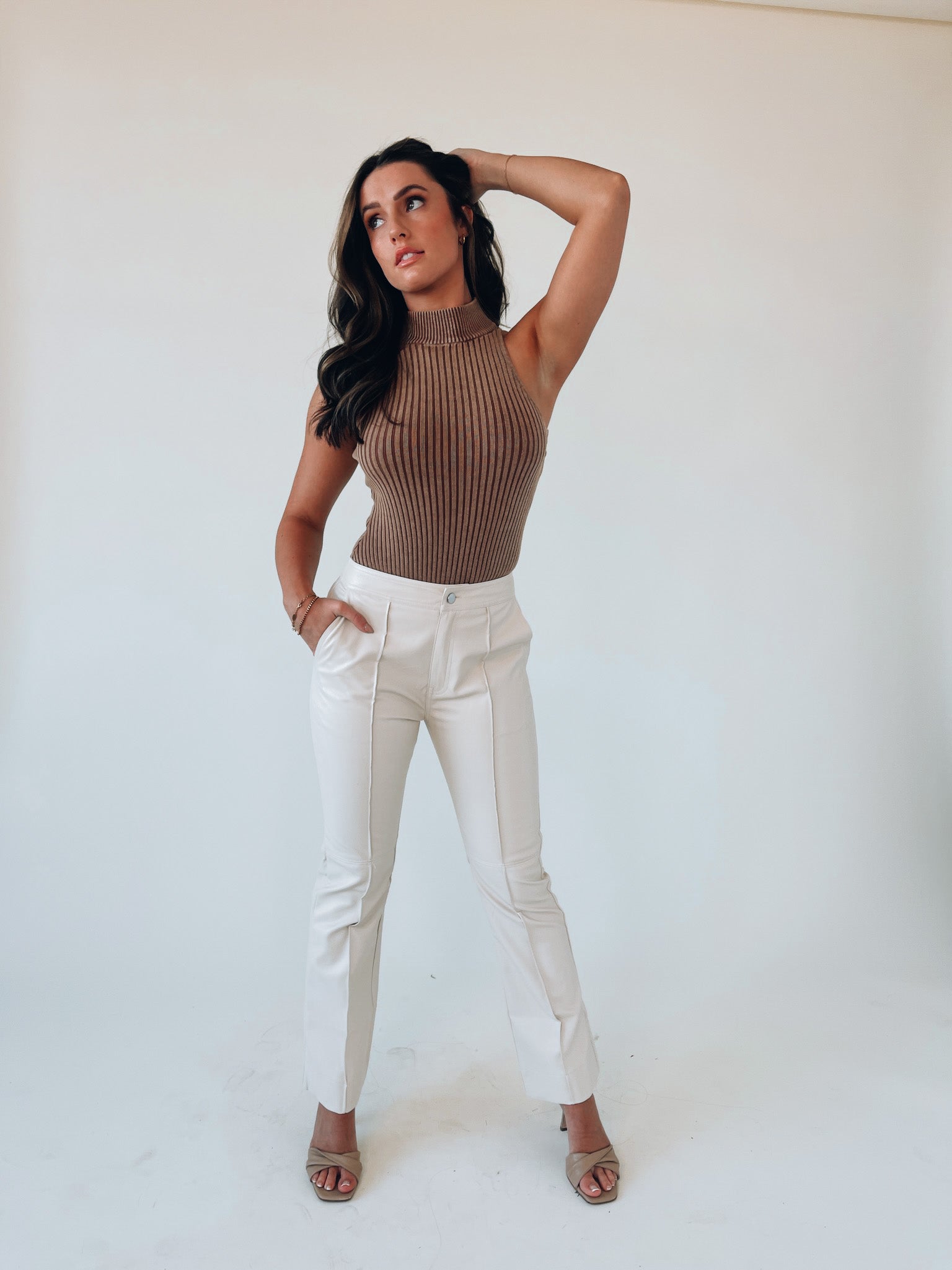Cream Straight Leg Pleather Pants