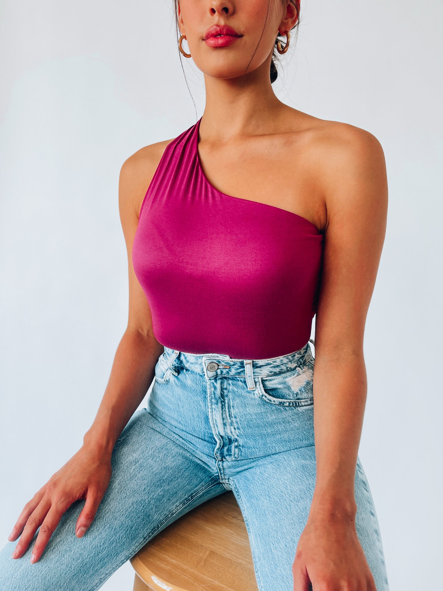 Kiena One Shoulder Bodysuit In Magenta