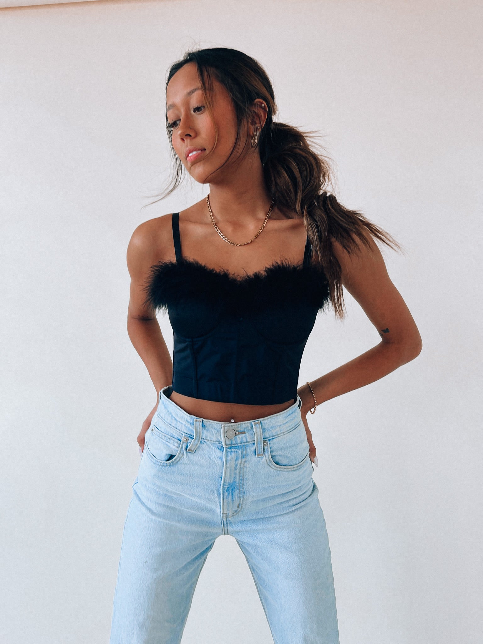 Alanna Feather Detail Bustier Top