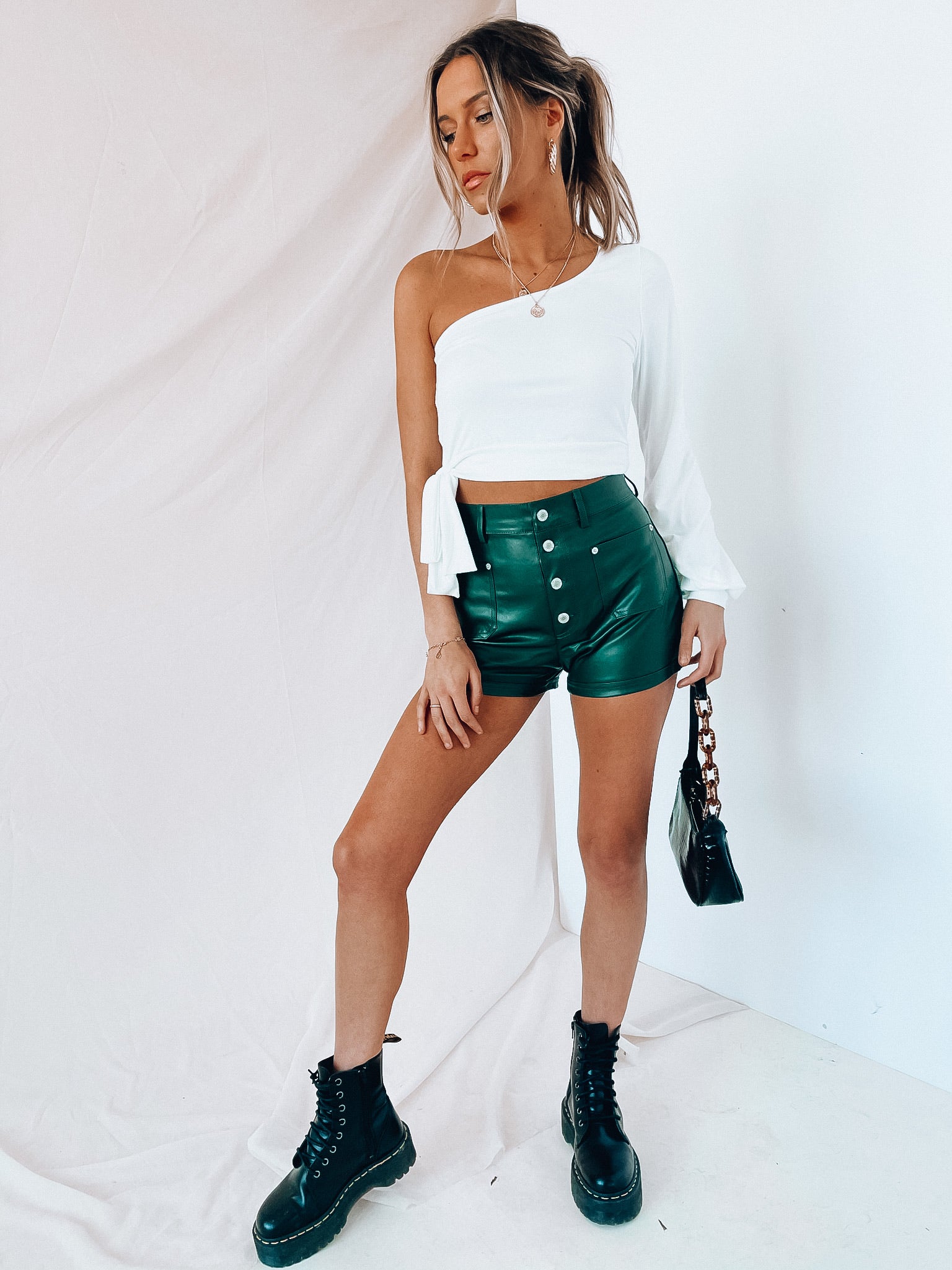 SALE : Olive Pleather Shorts