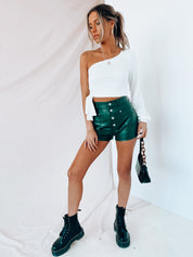 SALE : Olive Pleather Shorts