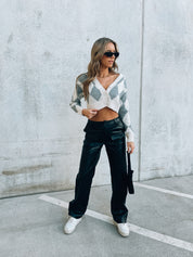 Cropped Argyle Cardigan