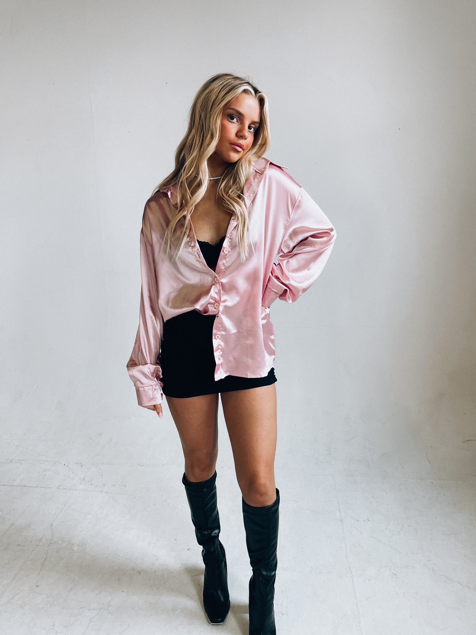 Dusty Pink Silk Button Up