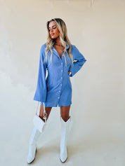 RESTOCKED :Striped Long Sleeve Mini Shirt Dress