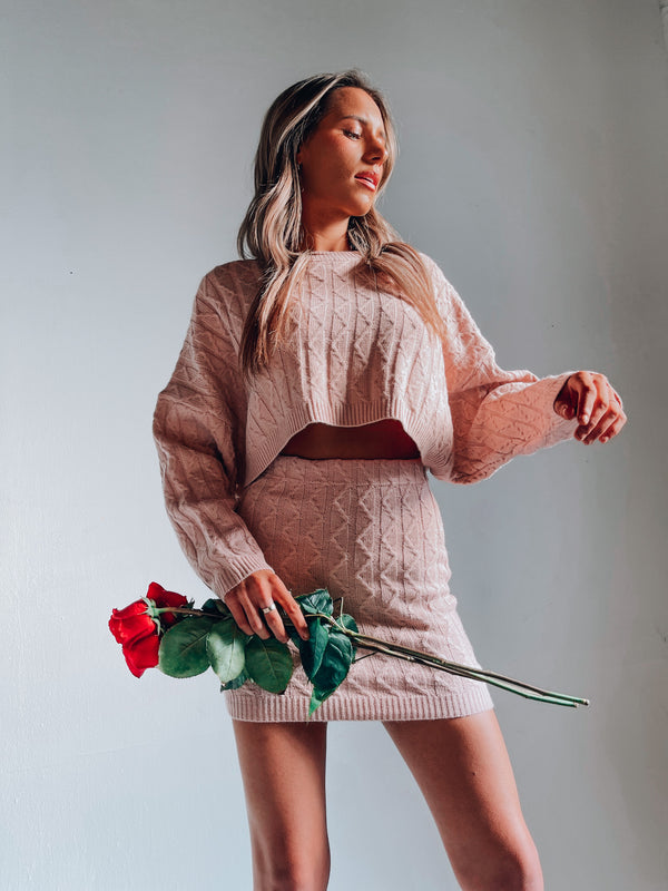 SALE :Carrie Cable Knit Set In Pink