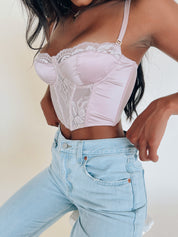 Mauve Silk Lace Bustier Top