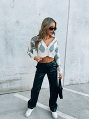 Cropped Argyle Cardigan