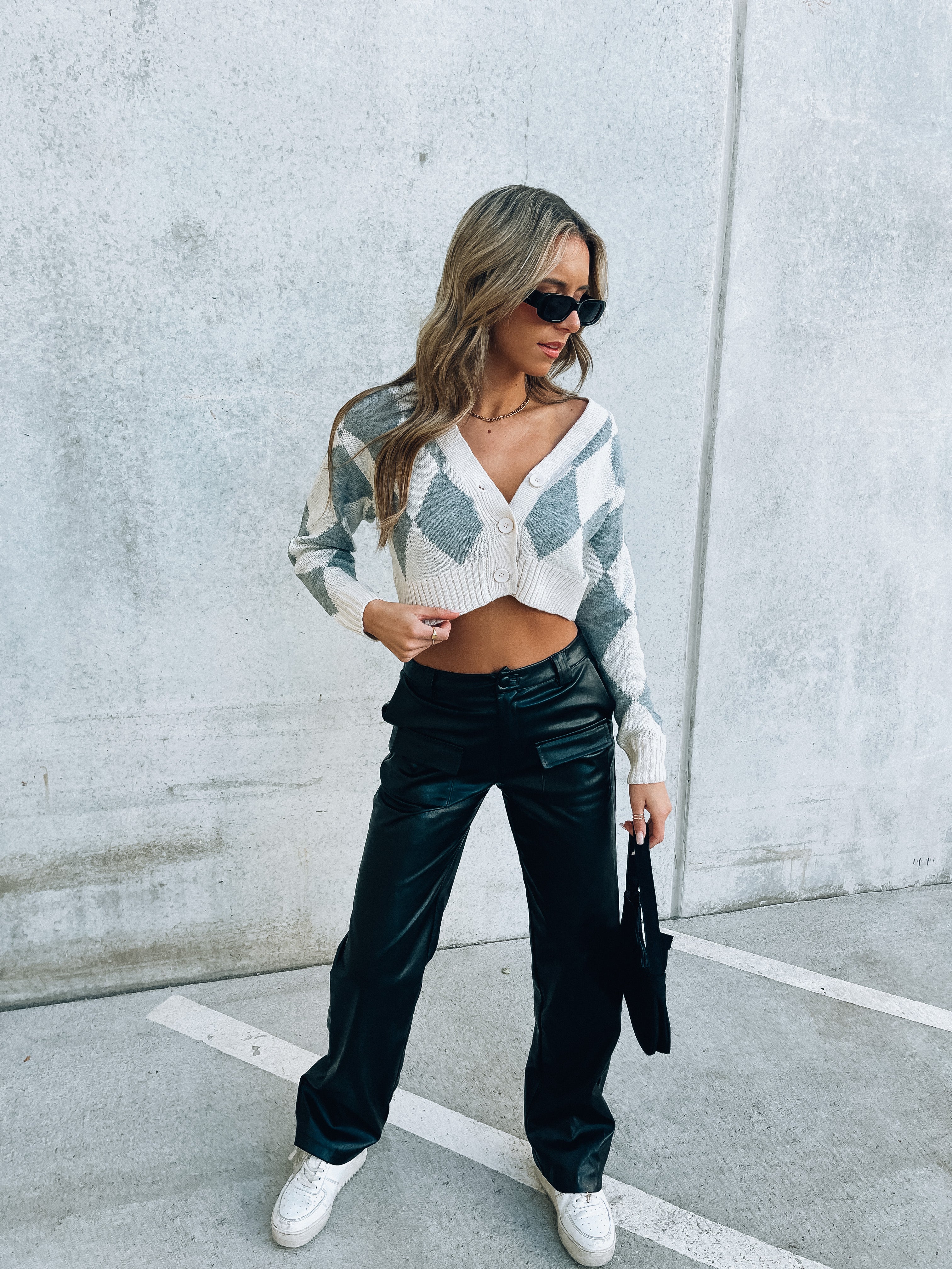 Cropped Argyle Cardigan