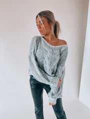 Grey Cable Knit Oversized Sweater