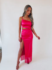 SALE :Inessa Silk Fringe Maxi Dress