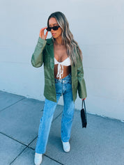 Green Pleather Belted Shacket