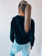 SALE :Black Cropped Button Down