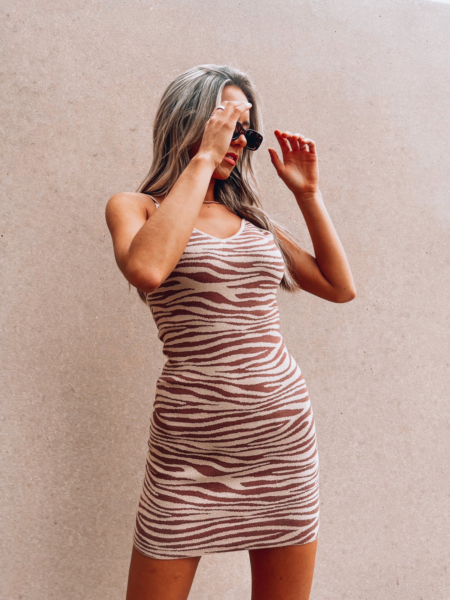 SALE :Beige Zebra Print Knit Dress Madida Clothing SALE :Beige Zebra Print Knit Dress Madida Clothing