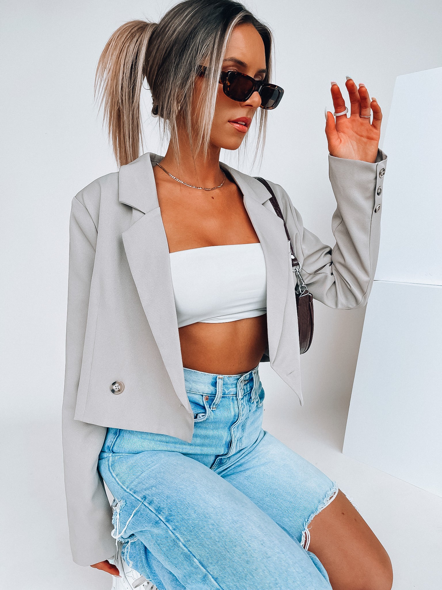 Stone Grey Devon Cropped Blazer