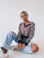 Houndstooth Collared Knit Top