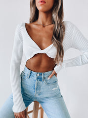 Hollyn Twist Long Sleeve Ribbed Crop
