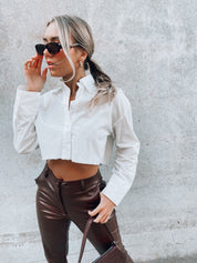 SALE :Steevie Distressed Cropped Button Up