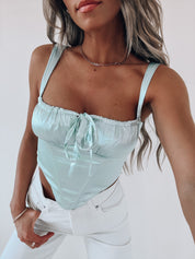 RESTOCKED: Khloe Satin Mint Corset Crop
