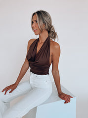 Fayley Cowl Neck Halter Top In Brown
