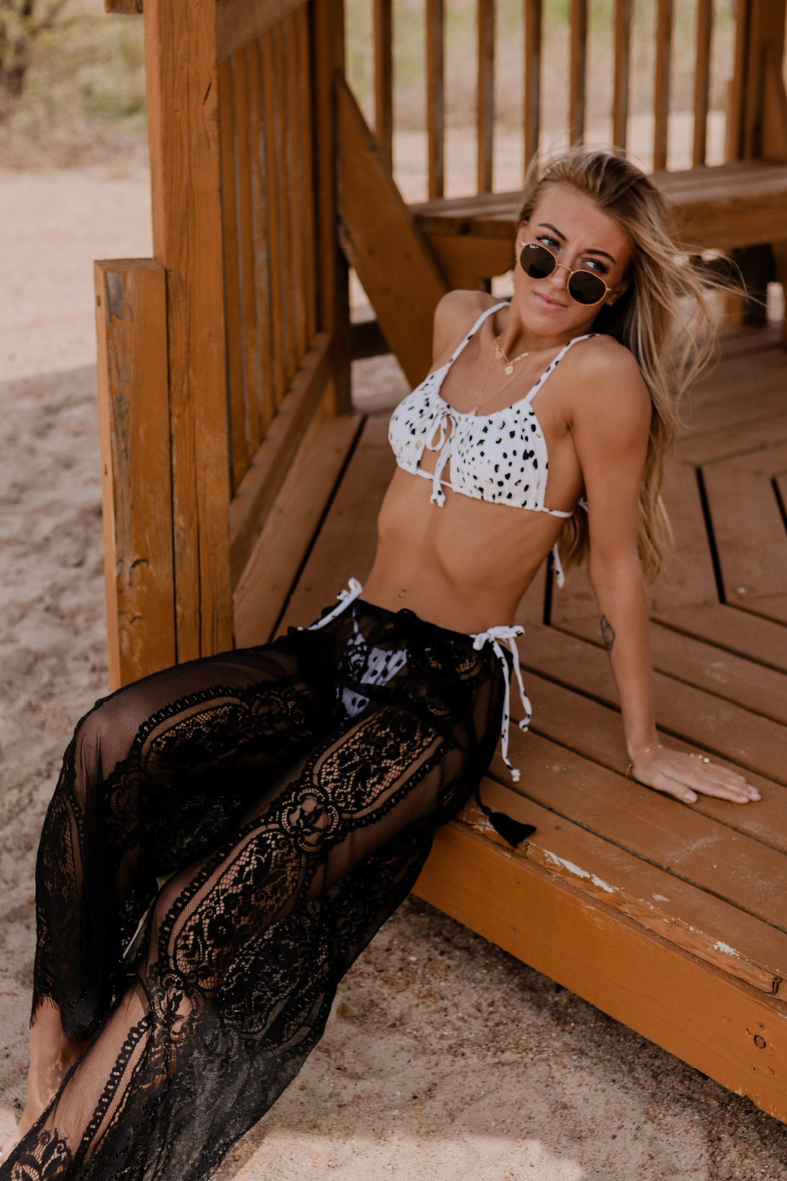 Black Chasing The Sun Lace Pants